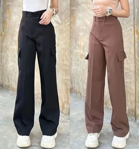 SALE LIVE !!(PACK - 2) Women's Flat Front Casual Straight-leg pants with Pockets